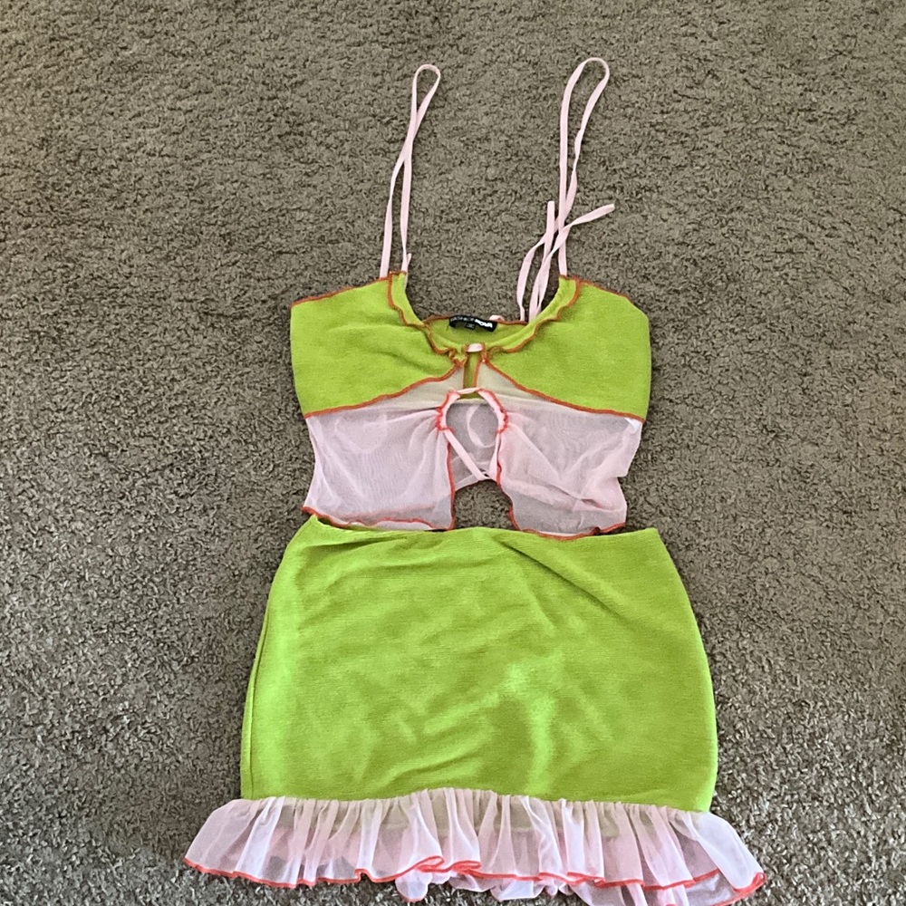 Fashion Nova Lime Green and Pink Mini Set
